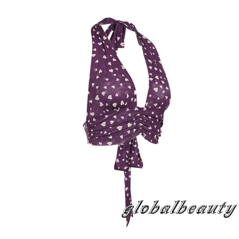 Áo Hai Dây Mùa Hè Họa Tiết Trái Tim Hở Lưng Gợi Cảm Cho Nữ