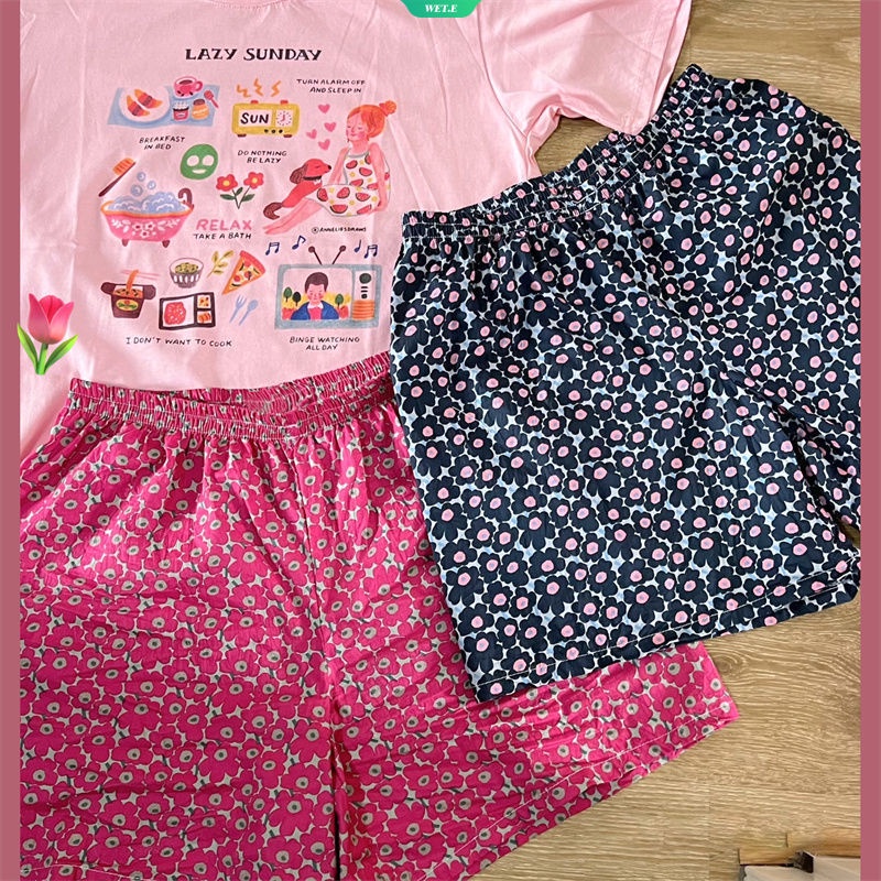 Quần Short Pijama Lưng Thun Co Giãn In Họa Tiết Hoa Đáng Yêu Thời Trang Mùa Hè Hàn Quốc Hàng Mới 2023 Y2k