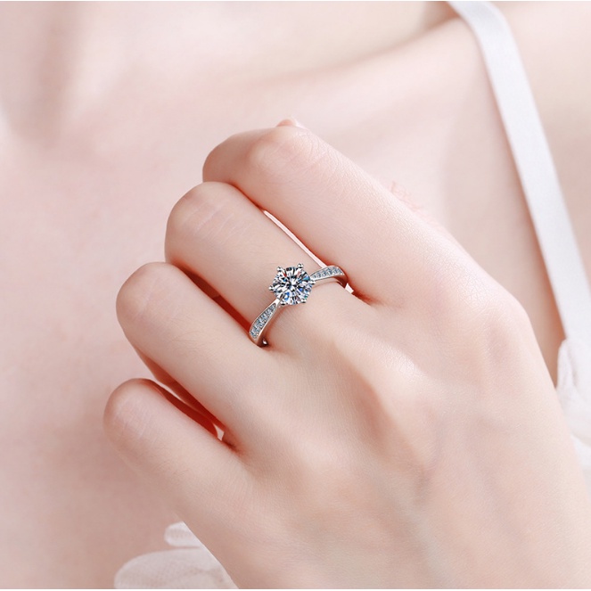 Nhẫn moissanite thực s925 sterling bạc thời trang sáu chân mossanite nhẫn kim cương