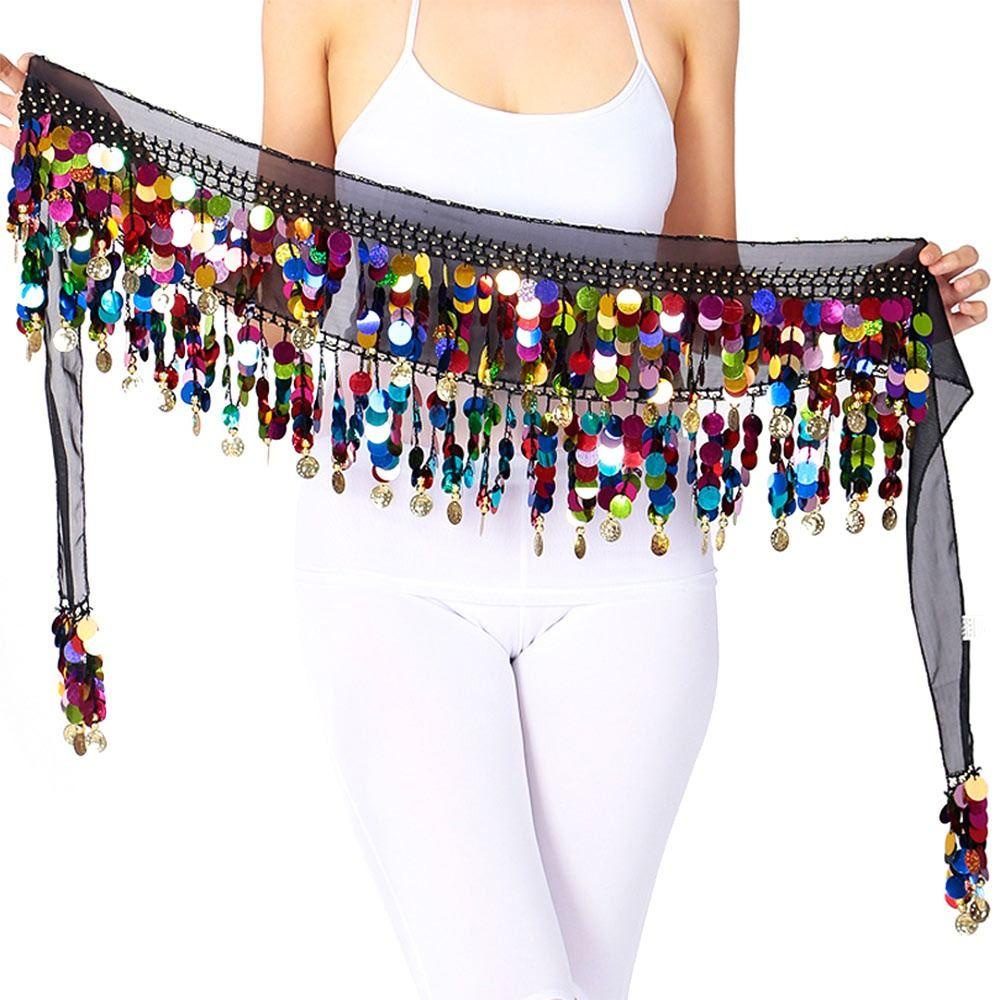 JUNE Chân Váy Múa Bụng Đính Kim Sa Lấp Lánh Kiểu Thái Lan / Ấn Độ