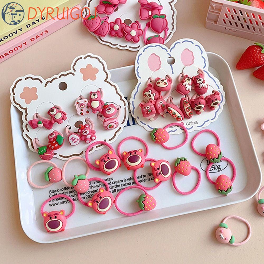 Bộ Kẹp Tóc Hình Gấu Và Dâu Tây Dễ Thương Cho Bé Gái