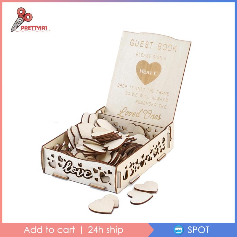 Sách Ký Tên Bằng Gỗ Prettyia1 Kèm 80 Trái Tim Trang Trí Tiệc Cưới