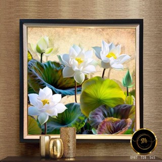 BST tranh hoa khổ vuông nghệ thuật, Tranh trang trí decor phòng khách kèm bộ đinh vít - Halo decor