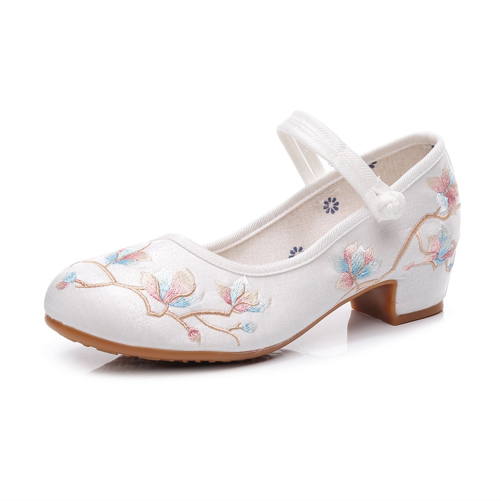 Giày Búp Bê Đế Bằng Thêu Hoa Phong Cách Retro Cho Cô Dâu