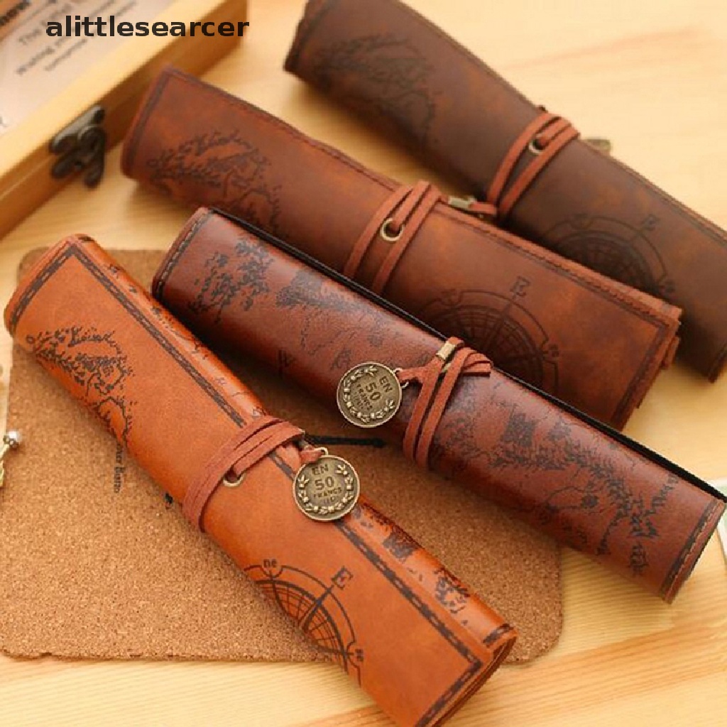 Er Túi Đựng Bút Chì Trang Điểm Bằng Da Canvas Bản Đồ Kho Báu Cổ Điển Cho Văn Phòng Phẩm