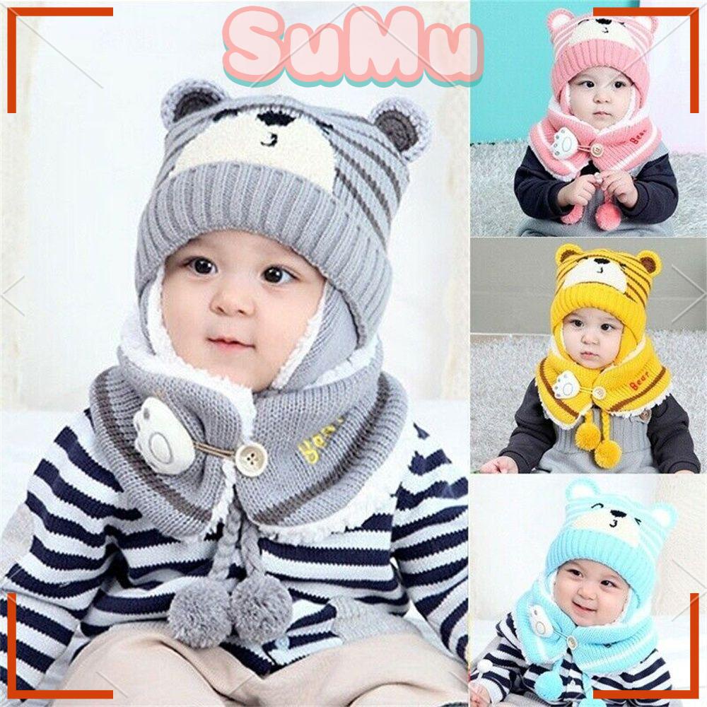 Set Mũ Len Kèm Khăn Choàng Cổ Dễ Thương Cho Bé