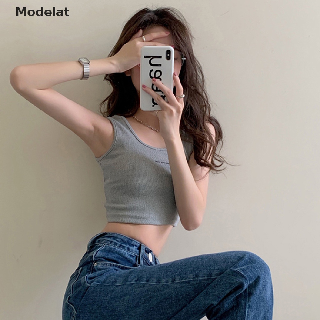 Áo Dệt Kim Sát Nách Màu Trơn In Chữ Thời Trang Mùa Hè Cho Nữ