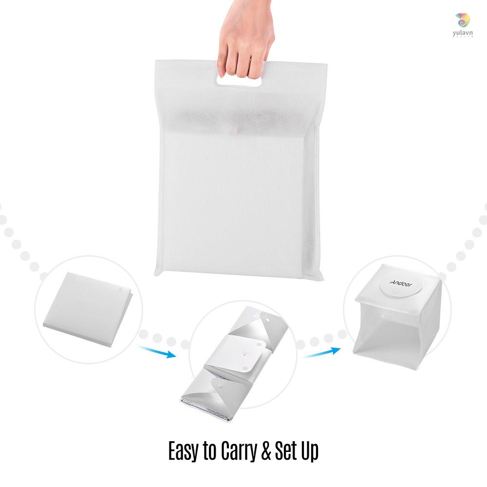 Hộp Chụp Ảnh Mini Andoer Có Đèn LED 6 Màu 2pc + 40 Hạt Đèn 6500K Cáp USB