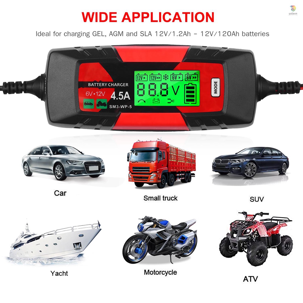 Thiết Bị Sạc Pin Tự Động Thông Minh 6V / 12V 4Amp Màn Hình LCD Cho Xe Hơi / Tàu Thuyền