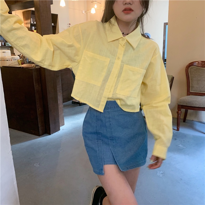 Áo sơ mi SUXI tay dài dáng rộng màu trơn đơn giản thời trang Hàn Quốc cho nữ