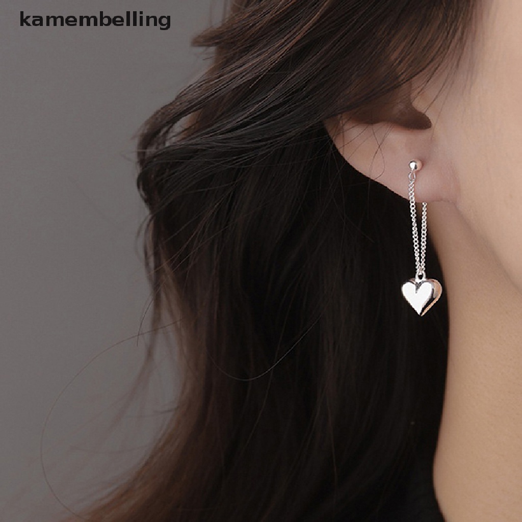 Kamembelling Bông Tai Bạc Hình Trái Tim Phối Tua Rua Phong Cách Vintage Thời Trang Cho Nữ