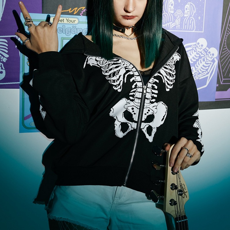 Áo Hoodie In Hình Bộ Xương Y2K Phong Cách Vintage Cho Nam
