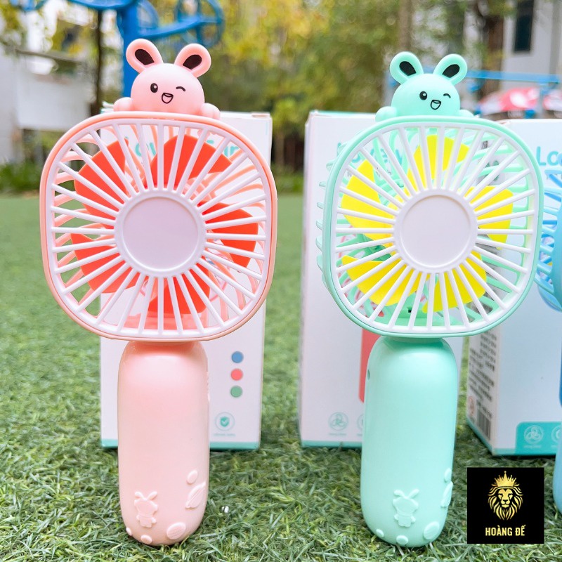 Quạt Tích Điện Mini Cầm Tay Picom 668 Có Trang Trí Kèm Hình Thú Dễ Thương Gắn Trên Đầu Quạt Nhiều Màu