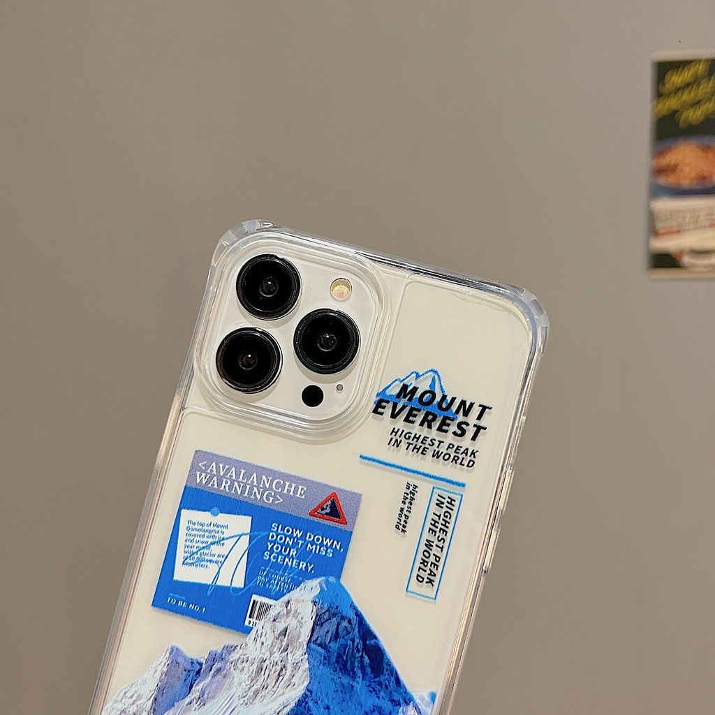 Ốp Điện Thoại Tpu Dẻo Trong Suốt Họa Tiết Ngọn Núi Tuyết Đơn Giản Chống Sốc Kèm Dây Đeo Cho iphone 12 14 13 11 Pro Max