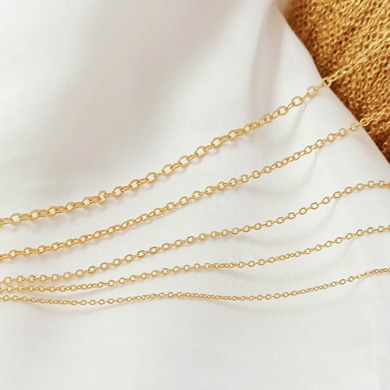 Dây Chuyền Dẹt 0 Sợi Xích Dẹt Màu Vàng Kim Làm Trang Sức Thủ Công DIY 0