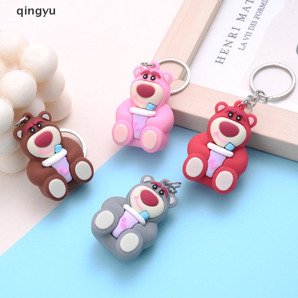 Qingyu Móc Khóa Resin Hình Gấu Dâu Tây Hoạt Hình Tinh Tế Sáng Tạo Làm Quà Tặng Cho Cặp Đôi /