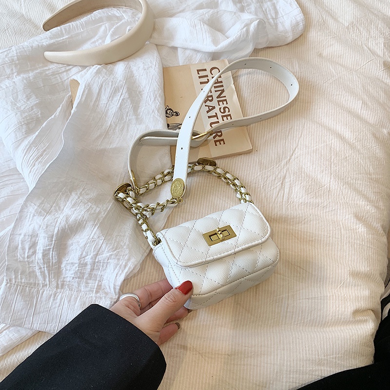 Túi Xách Đeo Vai Kiểu Vuông Nhỏ Phối Dây Xích Đính Đá Thời Trang Nữ Thanh Lịch