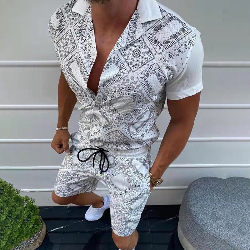 Bộ Áo Sơ Mi Ngắn Tay In Họa Tiết + Quần Xinh Xắn Dành Cho Nữ