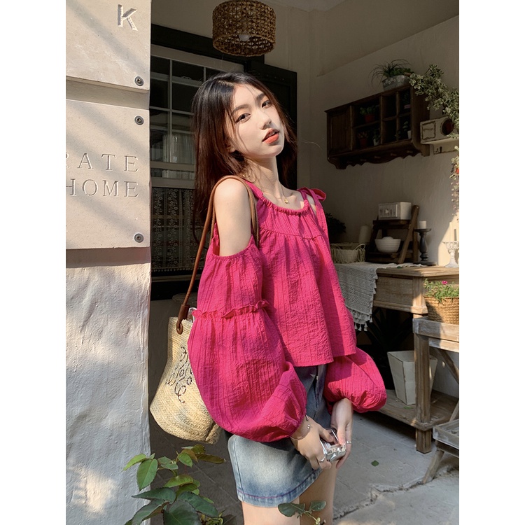 Áo Kiểu Trễ Vai Tay Dài Dáng Rộng Thiết Kế Mới Thời Trang Mùa Hè Dành Cho Nữ