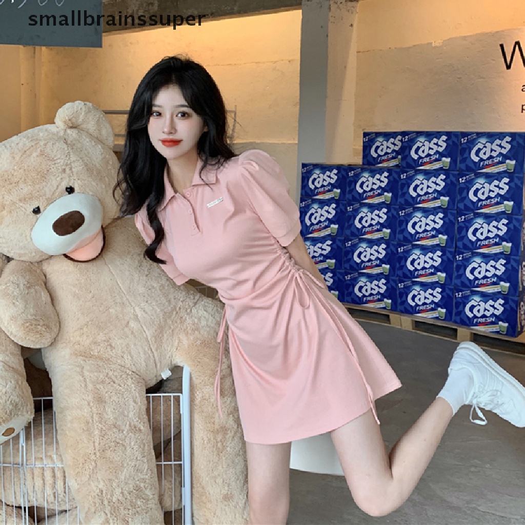 Đầm Mini Tay Phồng Có Dây Rút Phong Cách Hàn Quốc Ngọt Ngào Y2k