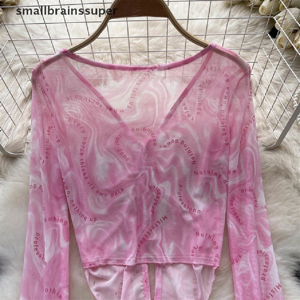 Áo Lưới Tay Dài Trong Suốt Chống Nắng Cột Dây In Họa Tiết Thời Trang Mùa Hè Cho Nữ SBS