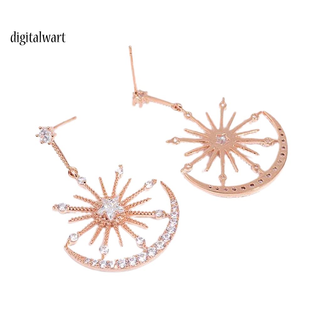 Kỹ Thuật Số| 1 Đôi Bông Tai Hình Mặt Trăng Ngôi Sao Đính Đá Phong Cách Hàn Quốc