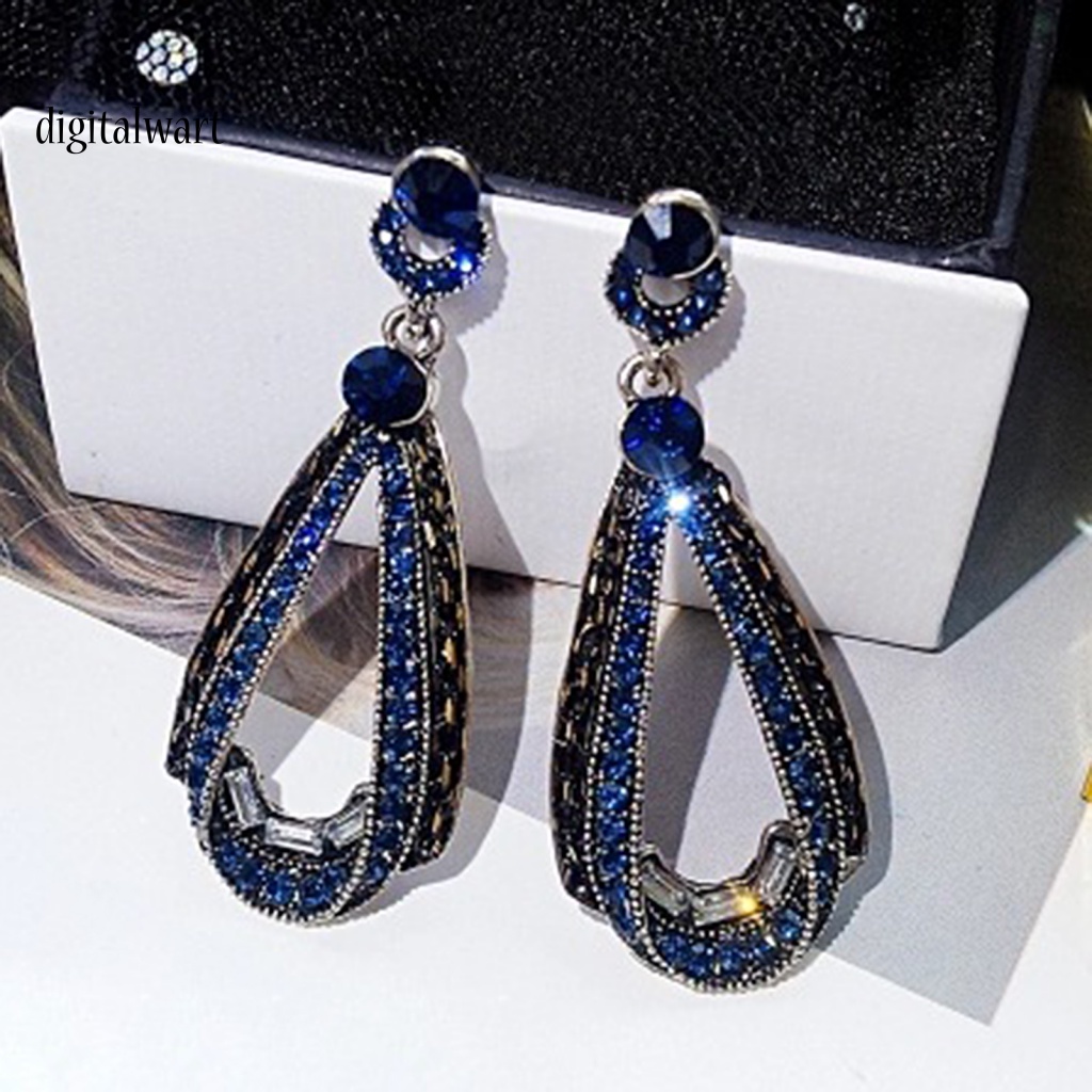 Kỹ Thuật Số| Khuyên Tai Giọt Nước Đính Đá Xanh Lam Hình Giọt Nước Phong Cách Vintage