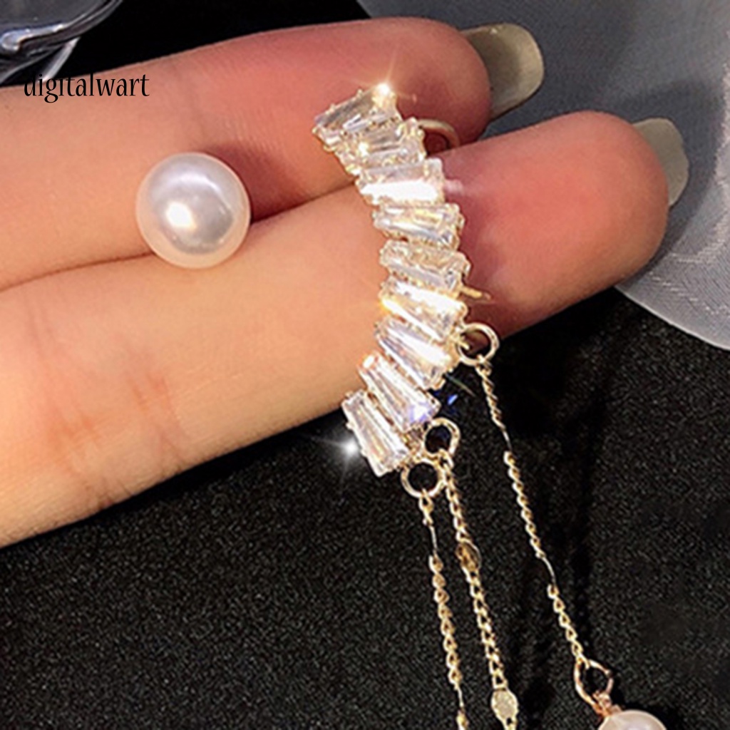 Kỹ Thuật Số| 1 Đôi Bông Tai Dáng Dài Không Đối Xứng Hình Ngôi Sao Đính Ngọc Trai Lấp Lánh Thời Trang