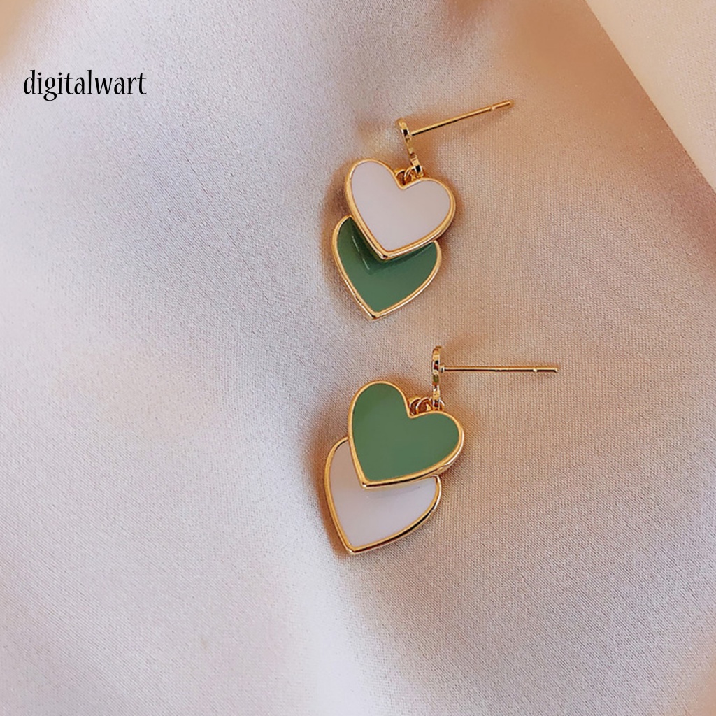 Kỹ Thuật Số| 1 Đôi Bông Tai Hình Trái Tim Màu Tương Phản Dễ Thương Dành Cho Nữ