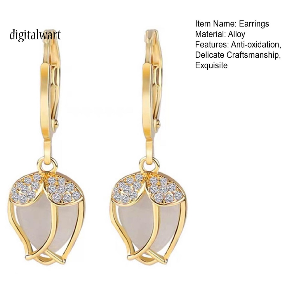 Kỹ Thuật Số| 1 Đôi Bông Tai Dáng Dài Mạ Điện Đính Đá Opal Hình Học Sang Trọng