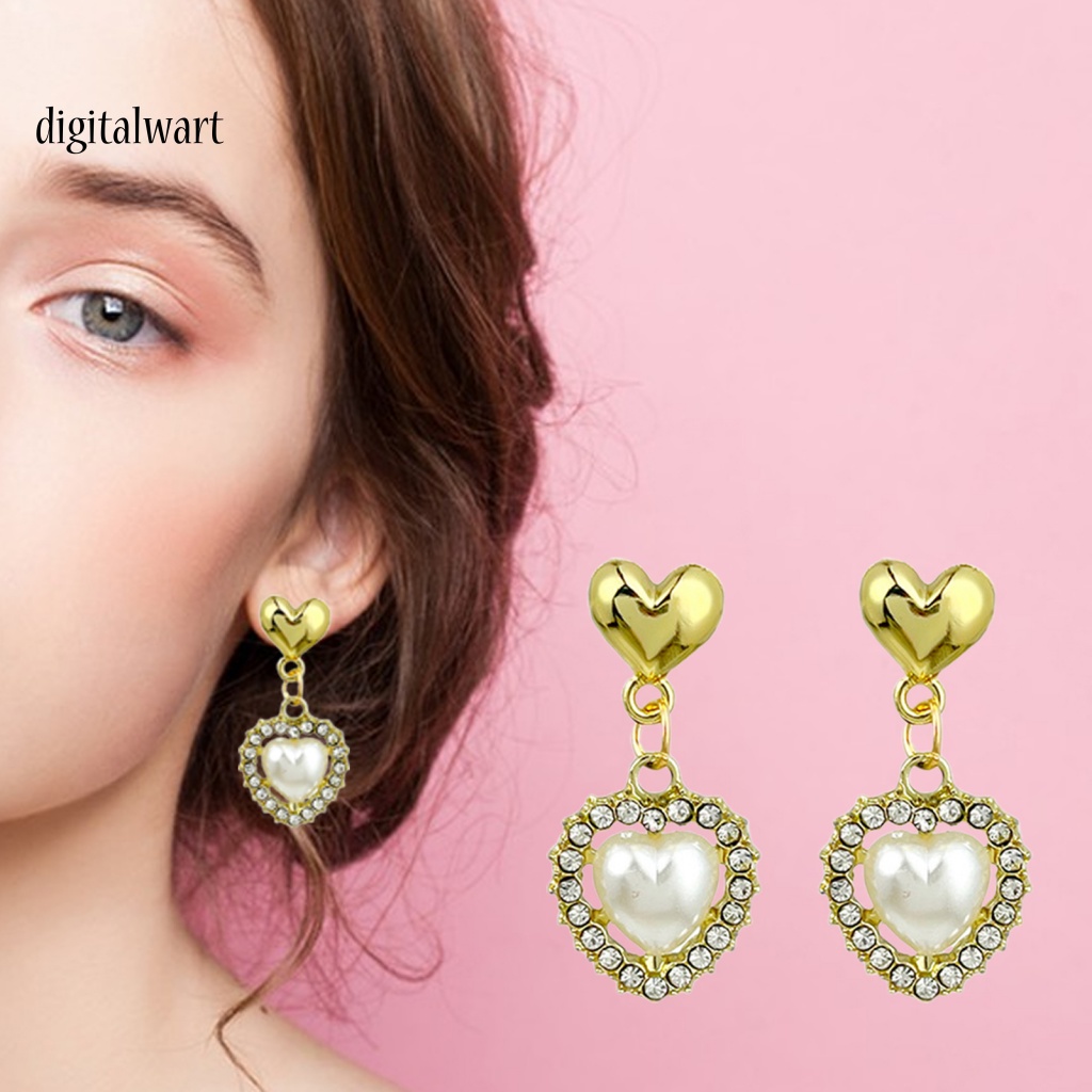 Kỹ Thuật Số| 1 Đôi Bông Tai Hình Trái Tim Đính Đá Thời Trang Dành Cho Nữ
