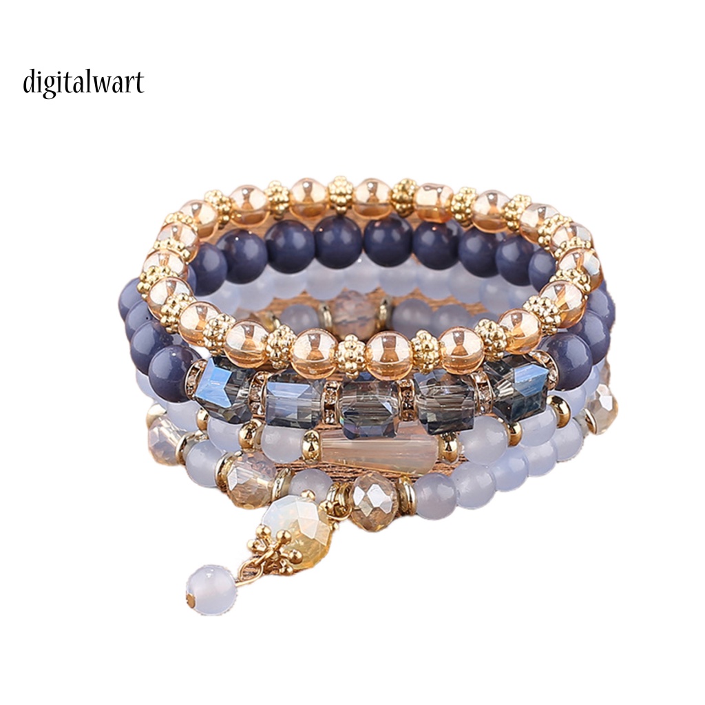 Kỹ Thuật Số| Set 4 Vòng Tay Co Giãn Nhiều Lớp Đính Tua Rua Thời Trang Đi Biển Cho Nữ