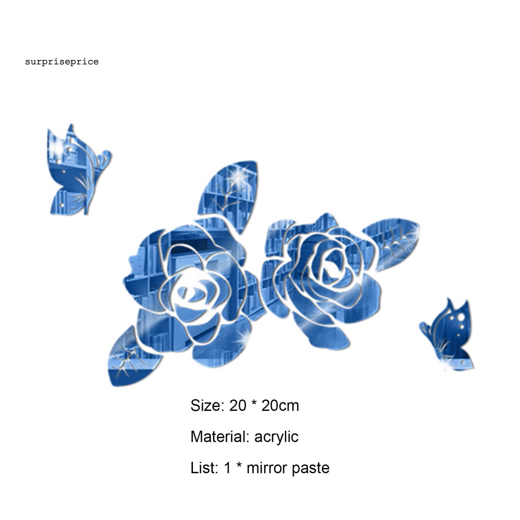 Decal dán tường Bằng Acrylic Họa Tiết Hoa Hồng Và Bướm 3D Tinh Xảo Có Thể Tháo Gỡ Trang Trí Nhà Cửa