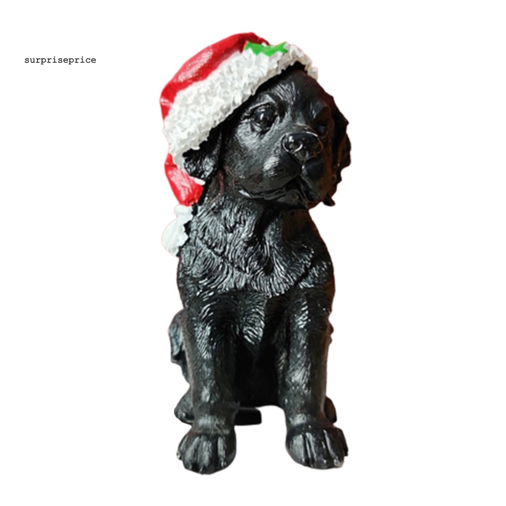 Tượng Hình Chú Chó Đội Nón Giáng Sinh Tinh Tế Đơn Giản Sáng Tạo Trang Trí Nhà Cửa