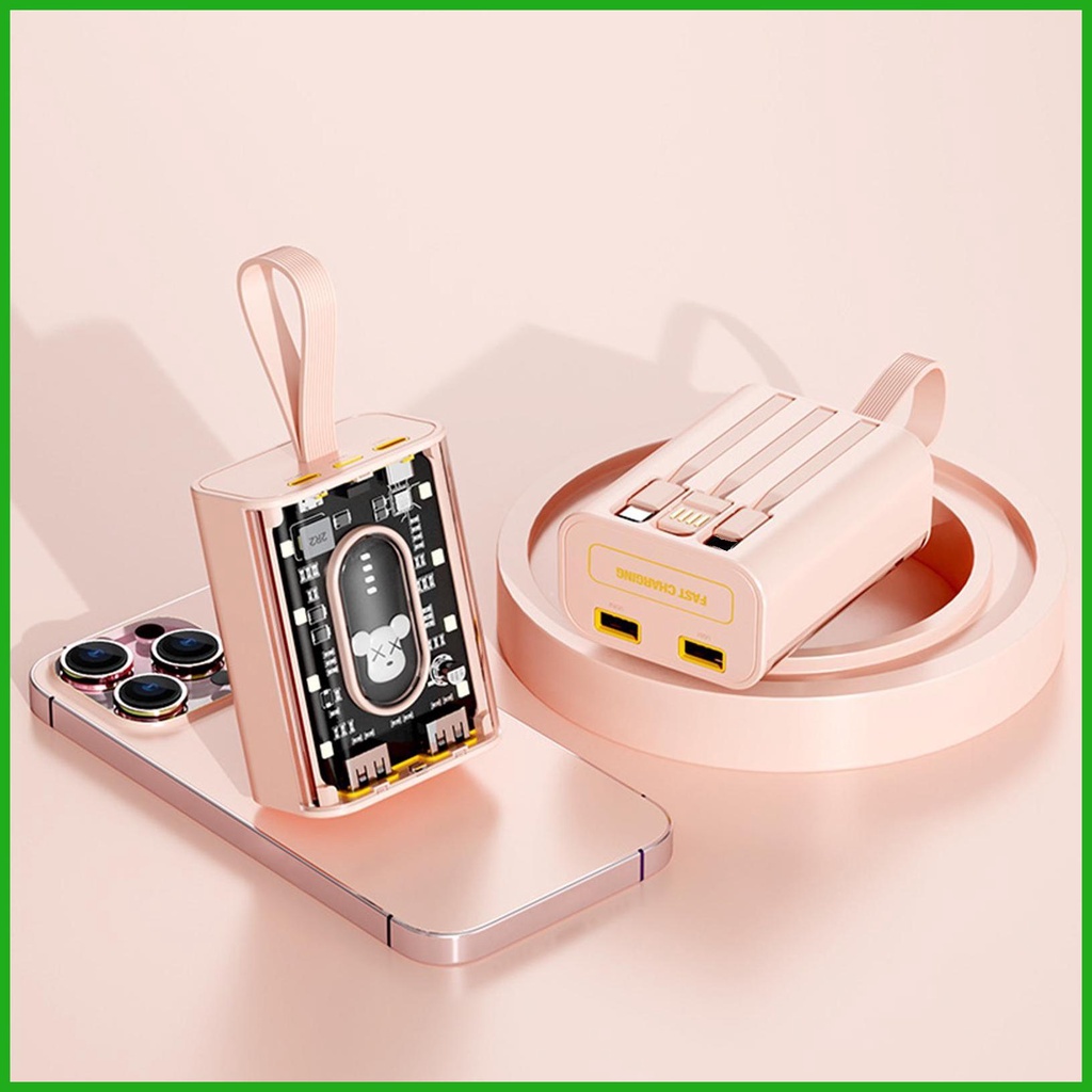Pin Dự PhòNg 20000mAh Trong SuốT VớI Dây CáP Cho IPhone