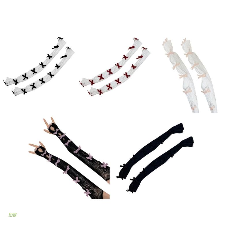 Găng Tay Dài Phối Ren Ấm Áp Y2k Phong Cách Lolita