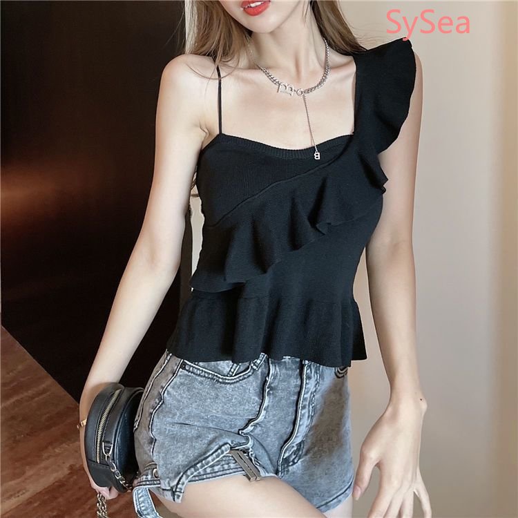 Áo Hai Dây Dệt Kim Phối Ren Nhún Bèo Thời Trang Mùa Hè Xinh Xắn Cho Nữ