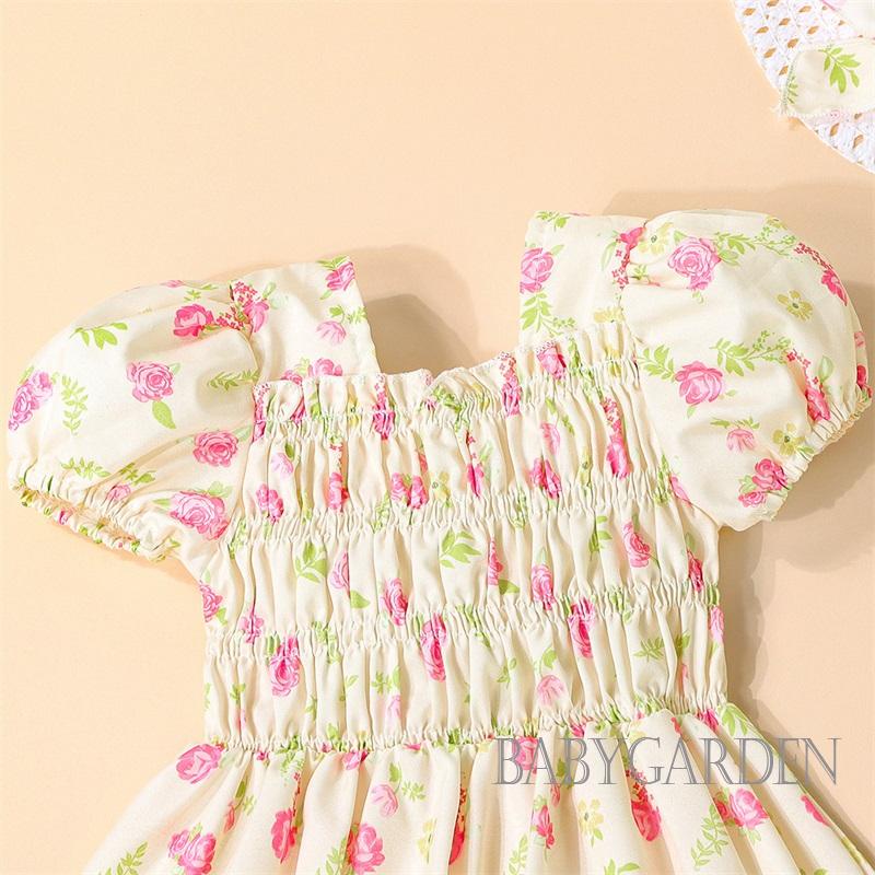 Đầm Chữ A Tay Ngắn Phồng In Hoa Dành Cho Bé Gái 1-5 Tuổi