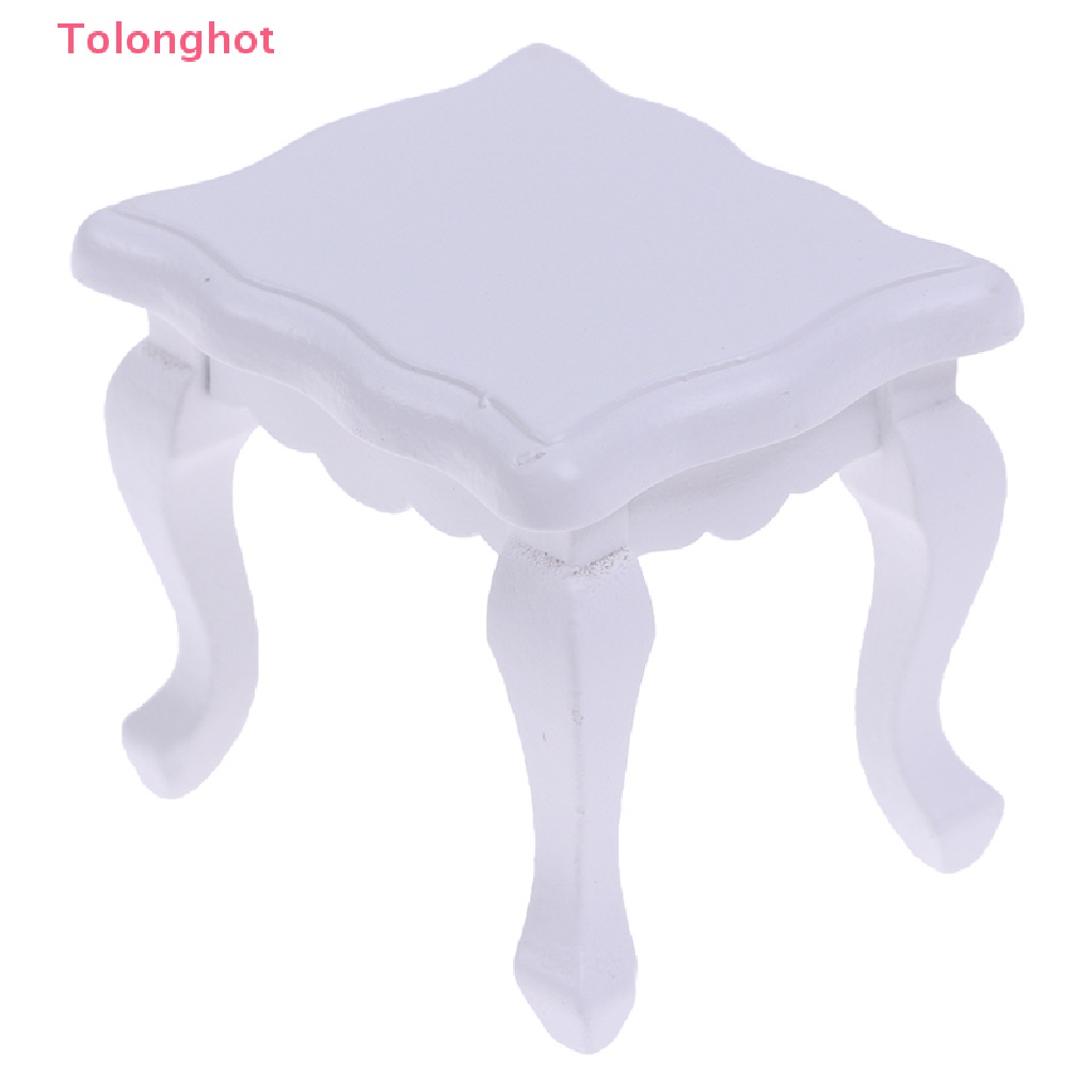 Mô Hình Bàn Gỗ Trắng Hình Vuông Tỉ Lệ 1: 12 Trang Trí Nhà Búp Bê