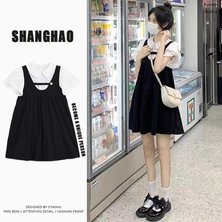 Dễ Thương Đầm Ngắn Mùa Hè Màu Đen Giả Váy Sơ Mi Phong Cách Ngọt Ngào Cho Nữ   ( có bigsize)  hka089