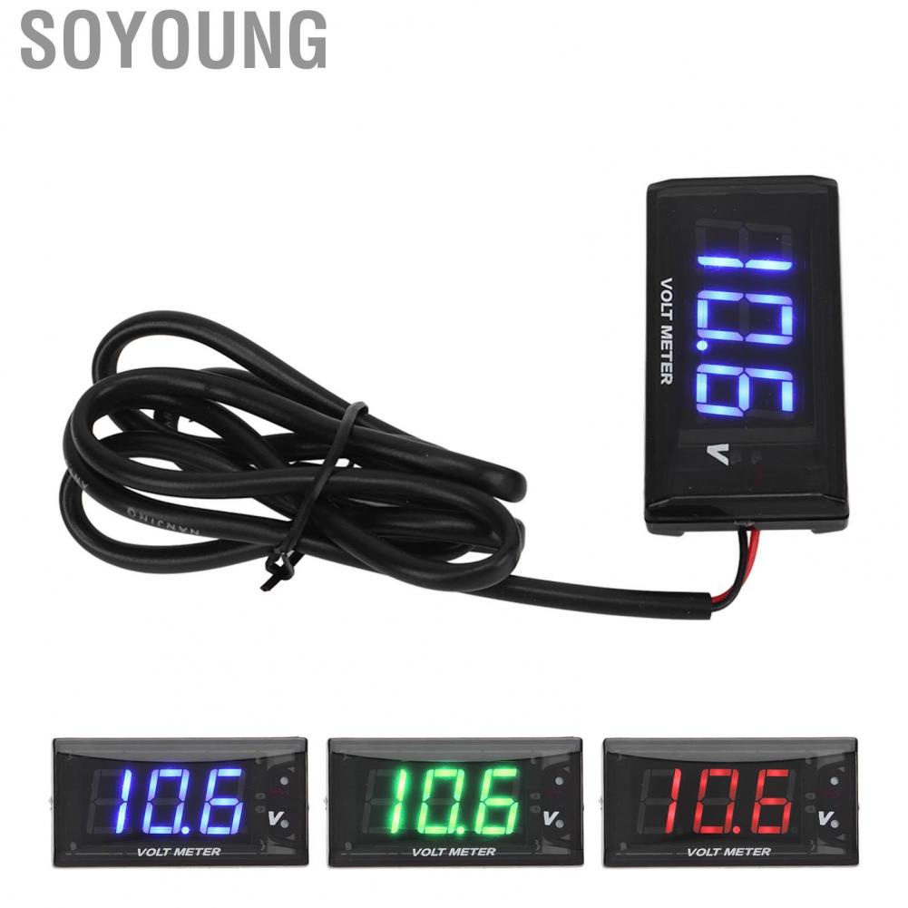 Soyoung Motorcycle Voltmeter  Accurate Measurement Universal Waterproof Voltage Gauge Digital Display DC12V for Replacement