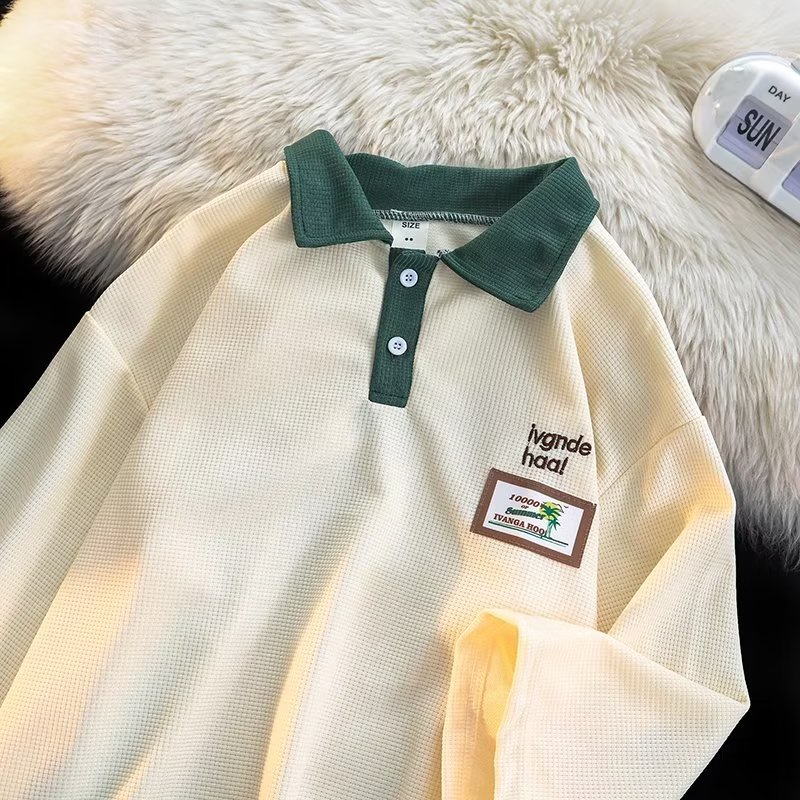 Áo Sơ Mi Tay Lửng Màu Trơn In Họa Tiết insPOLO Trẻ Trung Thời Trang Mùa Hè 2023 Phong Cách Harajuku Mới Cho Nam