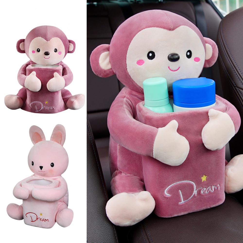 Hộp Đựng Khăn Giấy 2 Trong 1 in Hình Khỉ &amp; Thỏ Dễ Thương Cho Xe Hơi