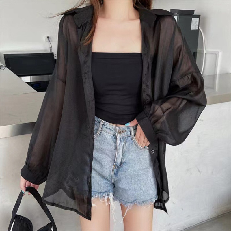 Áo Khoác Cardigan Chống Nắng Tay Dài Cài Nút Màu Trong Suốt Thời Trang Mùa Hè Cho Bạn Gái