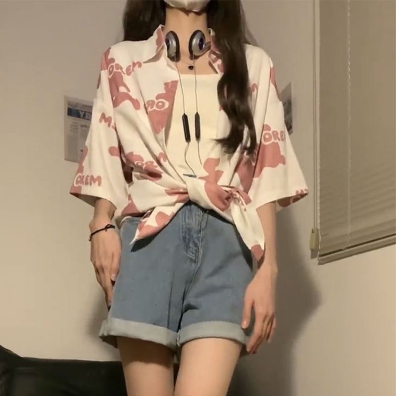 Áo Sơ Mi Tay Ngắn In Hình Thỏ Dễ Thương Cho Nữ