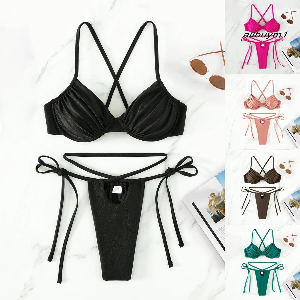 Bộ Bikini 2 Mảnh Hở Lưng Cổ Sâu Có Mút Đệm Quyến Rũ Dành Cho Nữ
