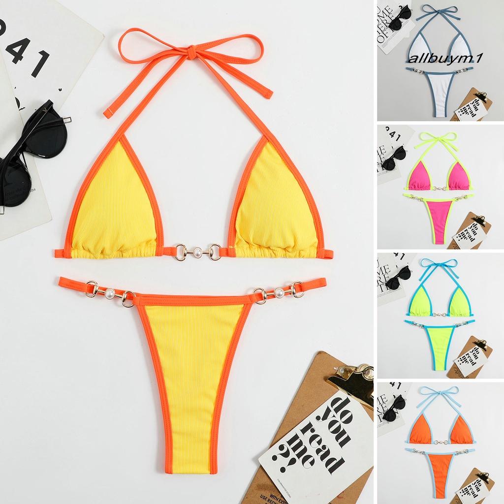Bộ Bikini 2 Mảnh Hở Lưng Màu Sắc Tương Phản Cho Nữ