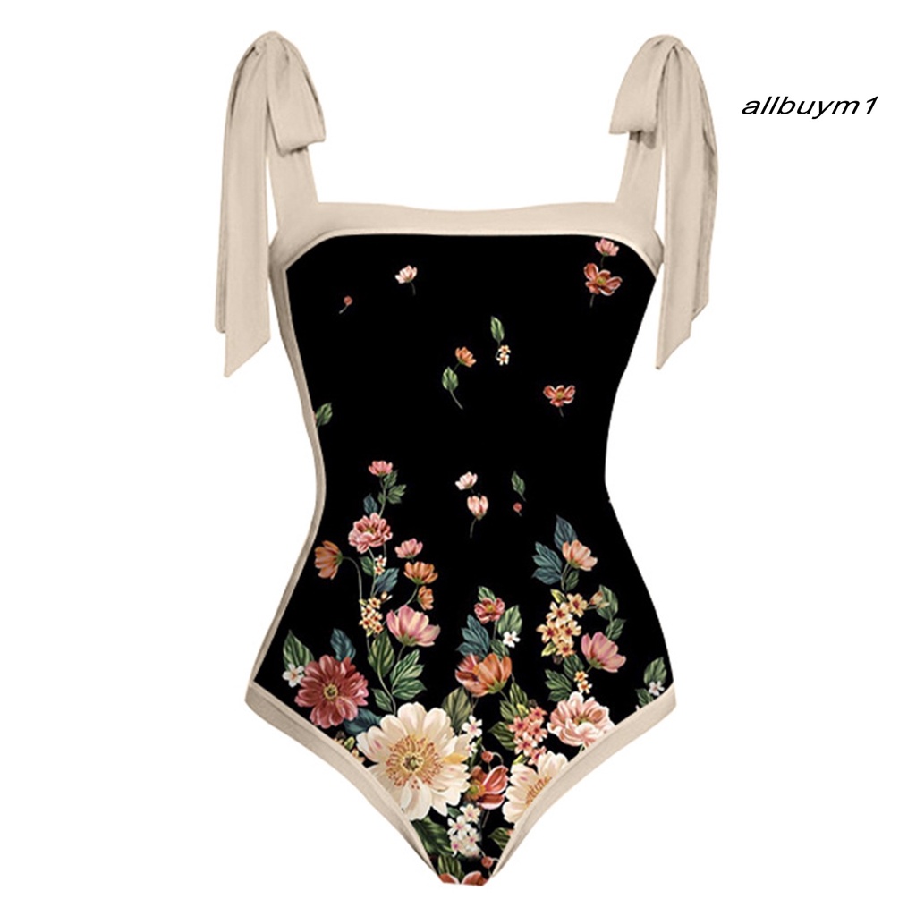 Bộ Đồ Bơi Một Mảnh 2 Mảnh Lưng Cao Buộc Dây In Họa Tiết Hoa Phong Cách Cổ Điển Thời Trang Đi Biển Quyến Rũ Cho Nữ