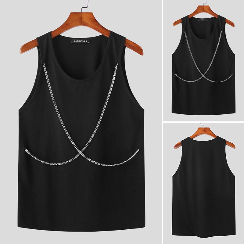 INCERUN Áo Tank Top Dây Xích Đan Chéo Màu Trơn Thiết Kế Đơn Giản Cá Tính
