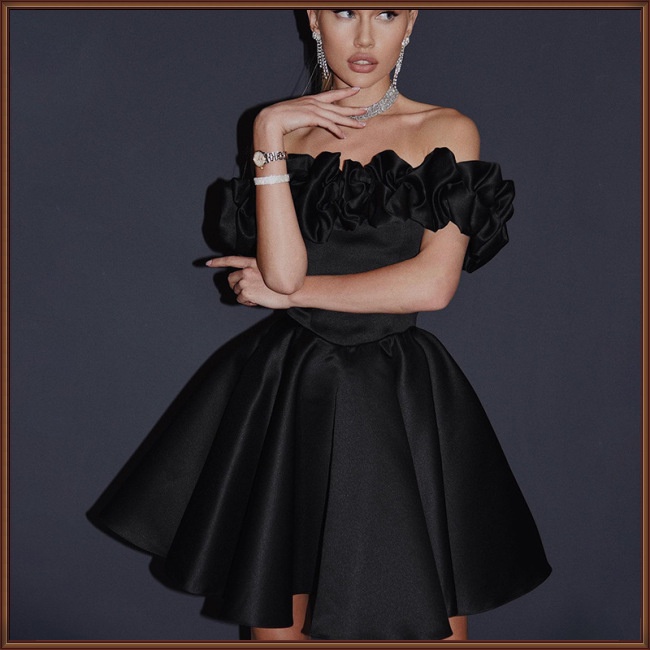 Đầm Ngắn Không Tay Lưng Cao Lệch Vai Màu Sắc Trơn Quyến Rũ Dành Cho Nữ